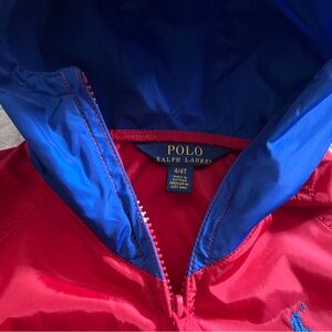 Ralph Lauren red/blue toddler rain jacket/wind breaker material. Size 4/4T